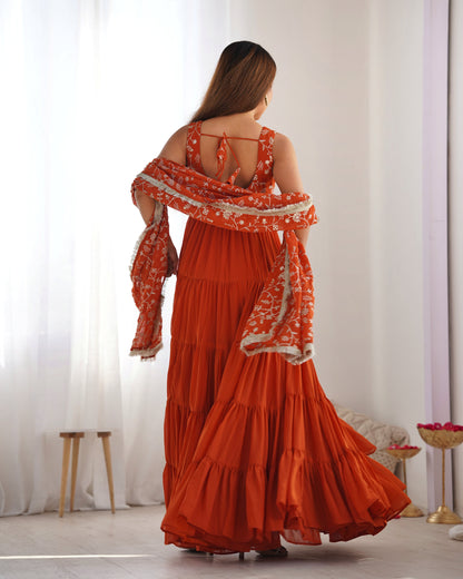 Party Wear Orange Color Heavy Pure Soft Faux Georgette Designer Gown