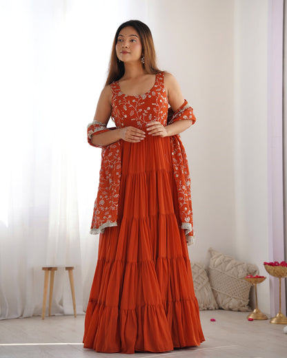 Party Wear Orange Color Heavy Pure Soft Faux Georgette Designer Gown