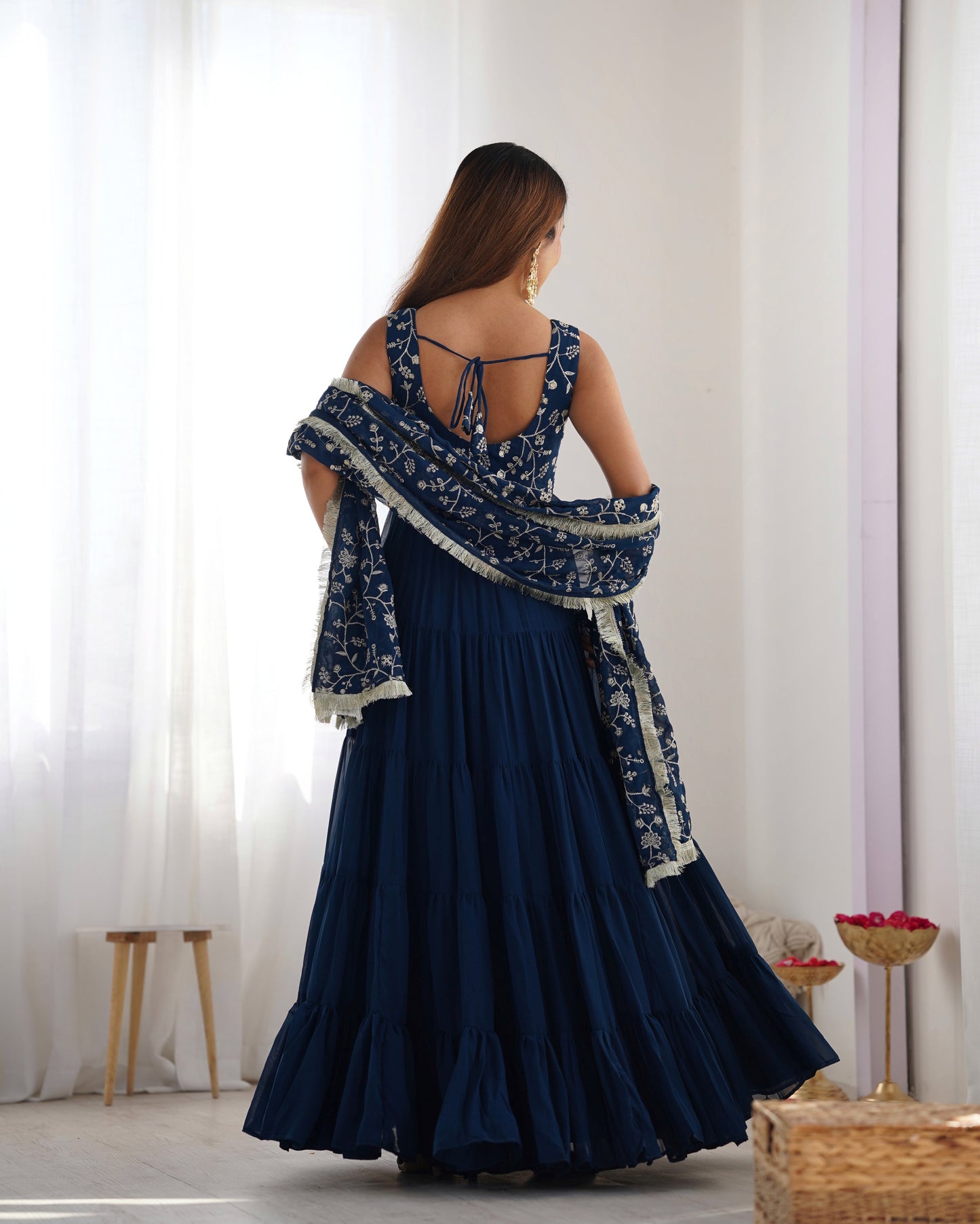 Party Wear Navy Blue Color Heavy Pure Soft Faux Georgette Designer Gown
