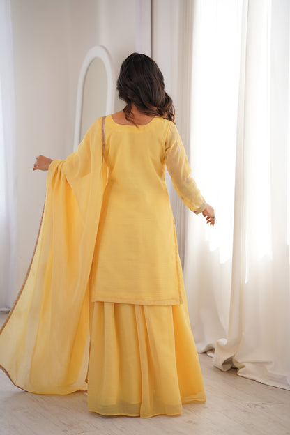Gorgeous Yellow Color Sequence Embroidered Sharara Suit