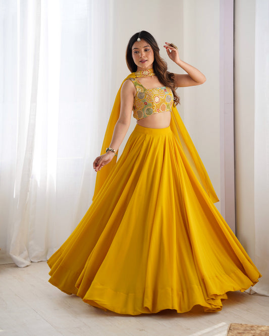 Blissful Yellow Color Pure Soft Fox Georgette Blooming Designer Ready to Wear Lehenga Choli