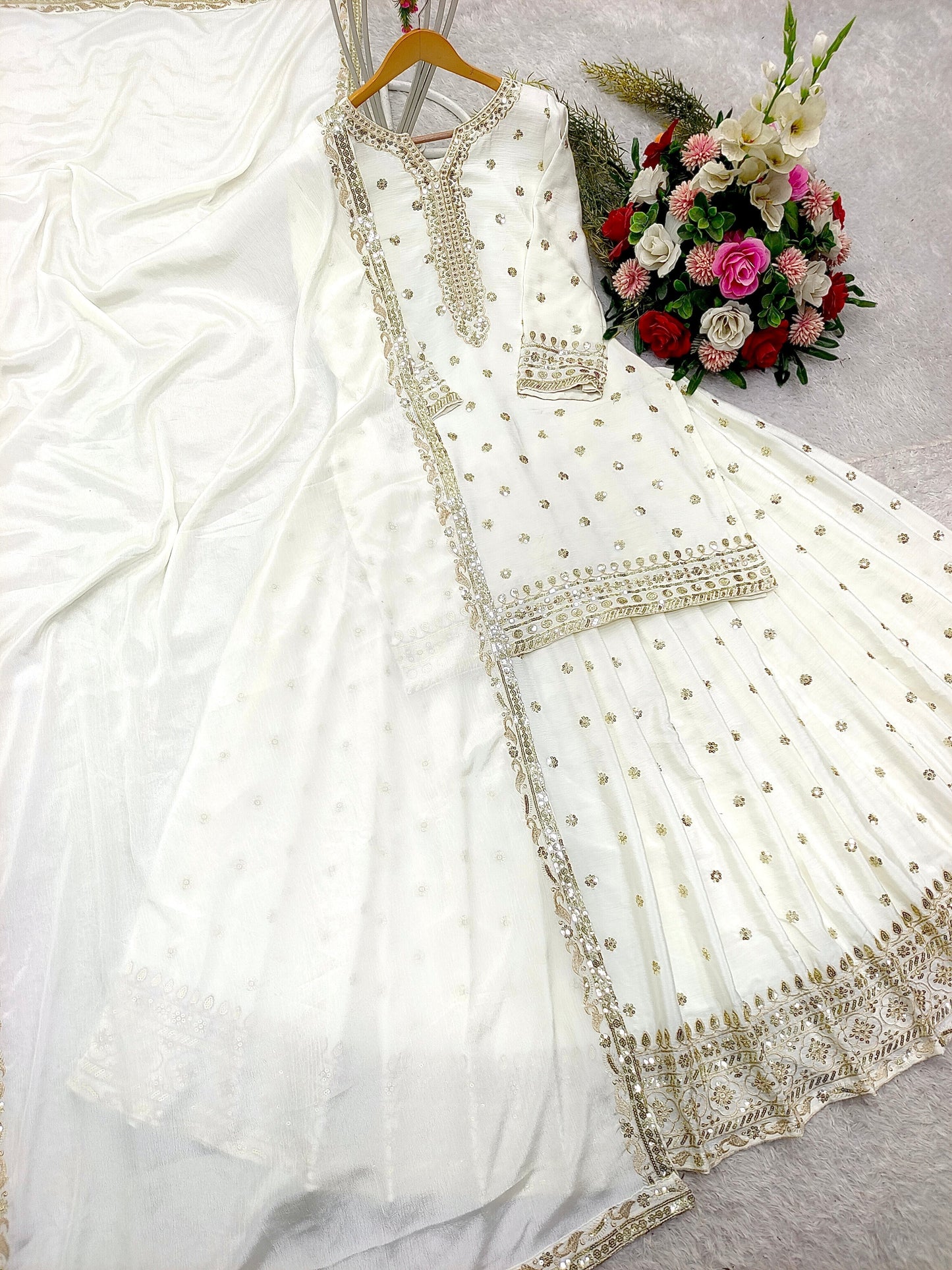 Gorgeous White Color Sequence Work Top With Lehenga
