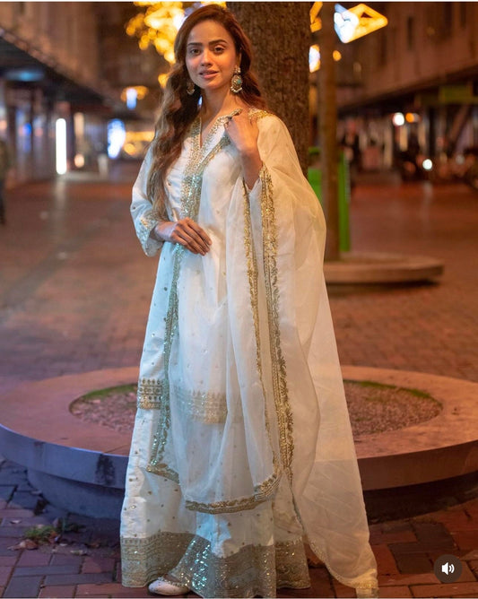 Gorgeous White Color Sequence Work Top With Lehenga