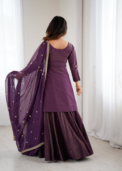 Wedding Wear Purple Color Sequnce Embroidered Top With Lehenga Set