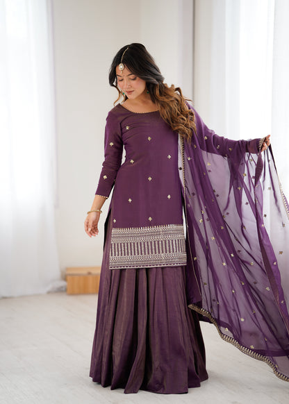 Wedding Wear Purple Color Sequnce Embroidered Top With Lehenga Set
