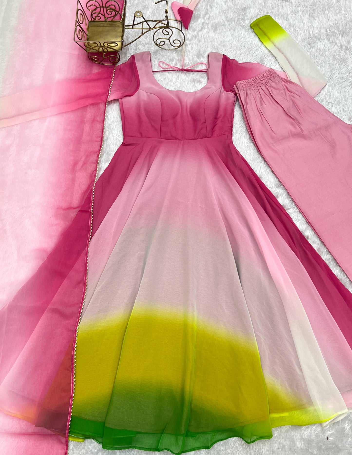 Party Wear Peach And Pink Color Heavy Pure Soft Faux Georgette Designer Anarkali Gown