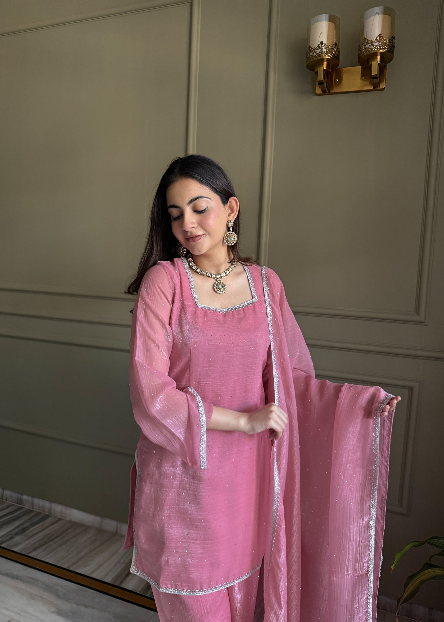 Blissful Pink Color Sequence Farshi Salwar suit Set