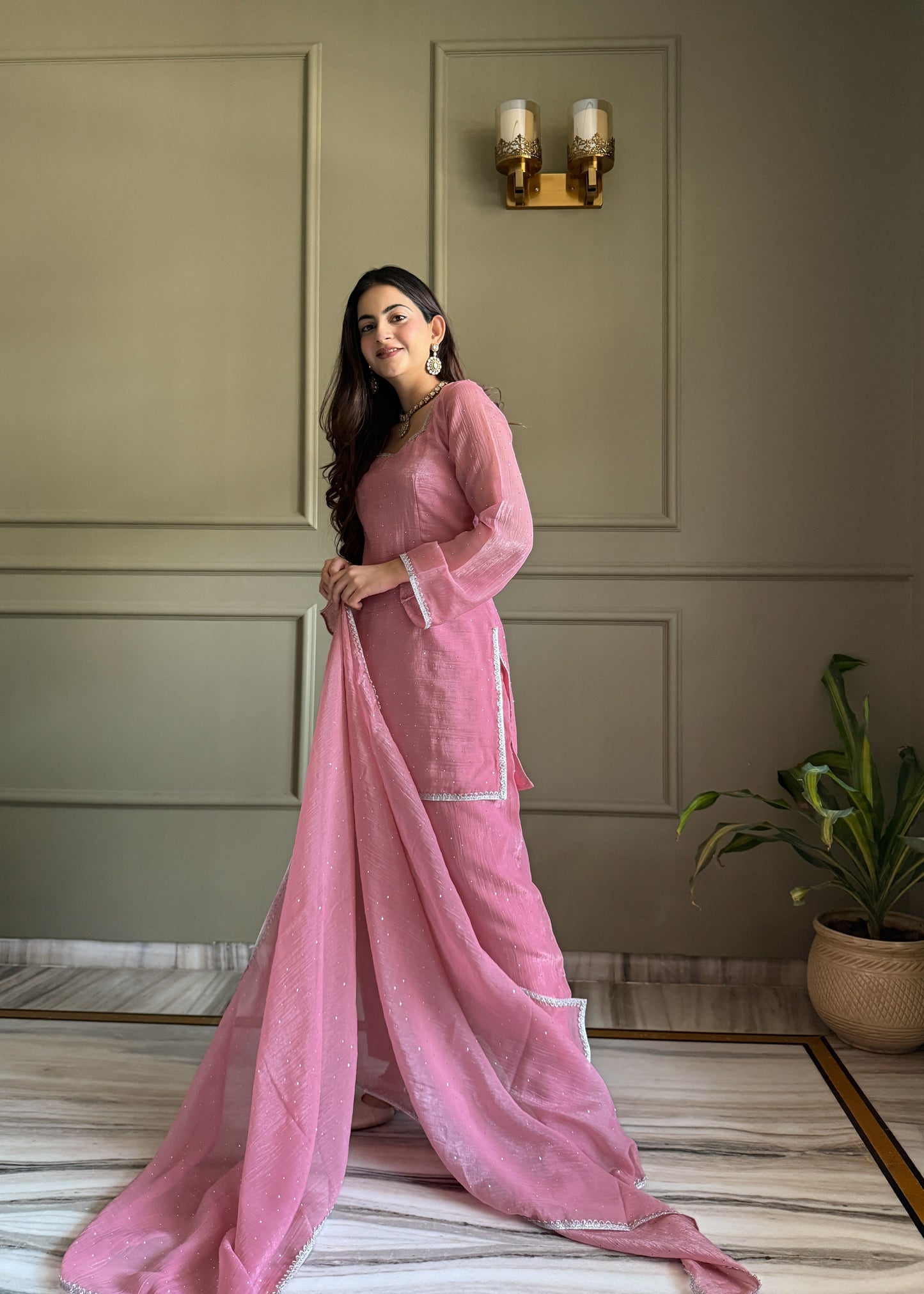 Blissful Pink Color Sequence Farshi Salwar suit Set