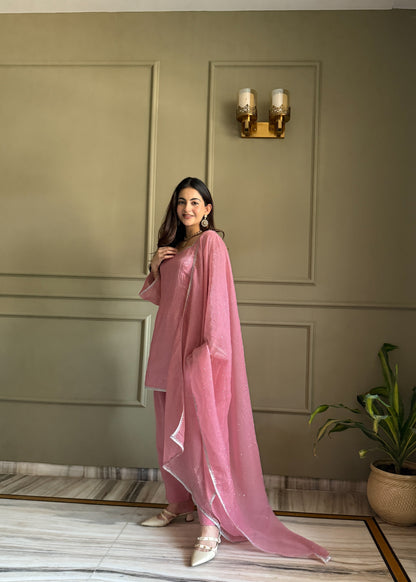 Blissful Pink Color Sequence Farshi Salwar suit Set
