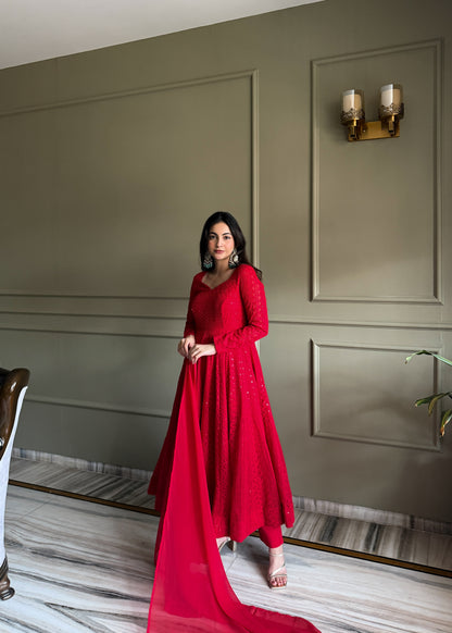 Delightful Red Color Sequence Embroidered Anarkali Suit with Dupatta