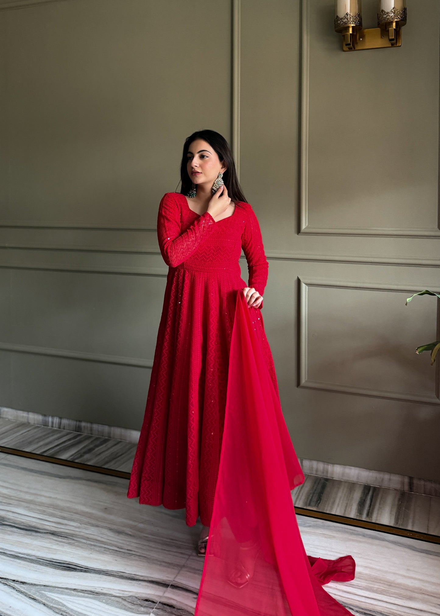 Delightful Red Color Sequence Embroidered Anarkali Suit with Dupatta