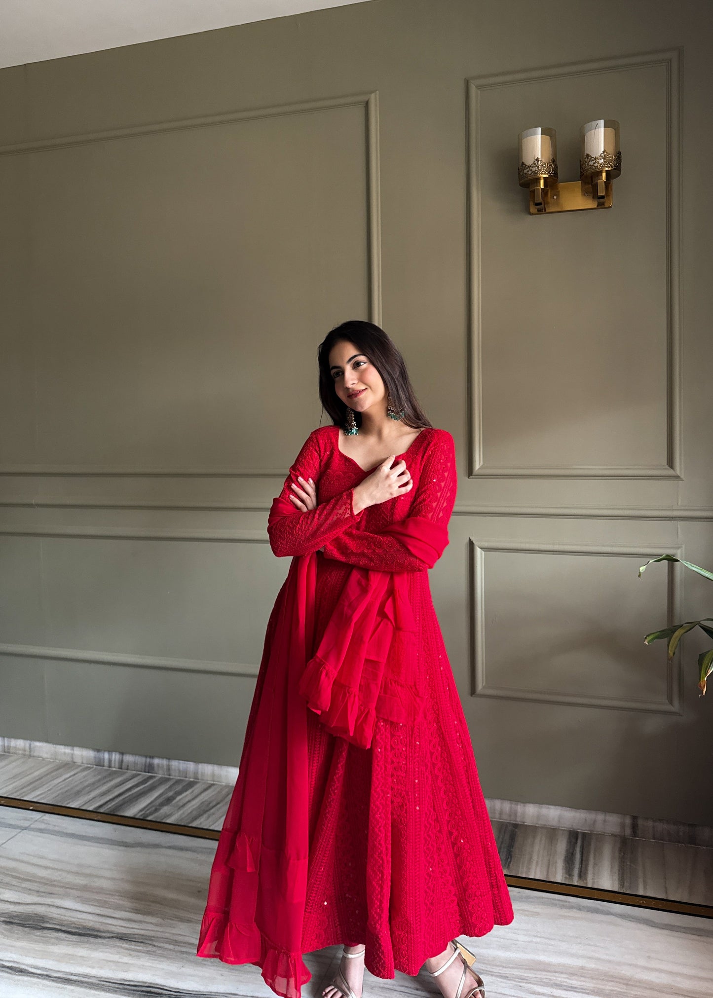 Delightful Red Color Sequence Embroidered Anarkali Suit with Dupatta