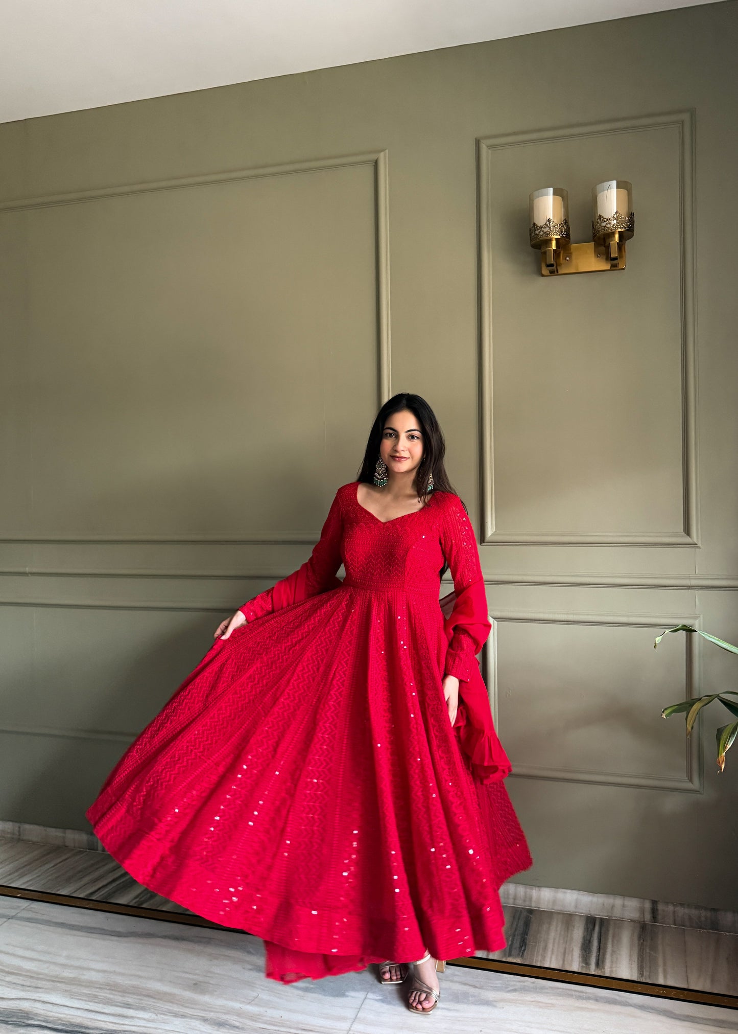 Delightful Red Color Sequence Embroidered Anarkali Suit with Dupatta