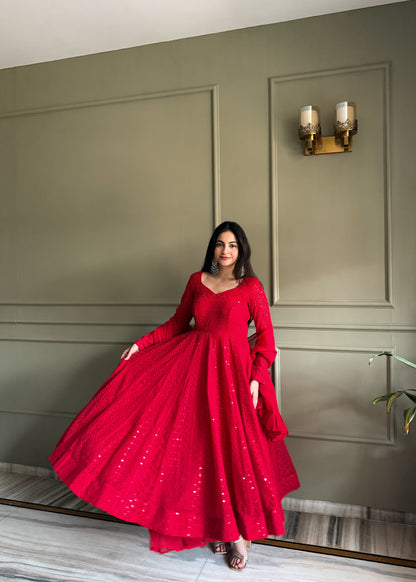 Delightful Red Color Sequence Embroidered Anarkali Suit with Dupatta