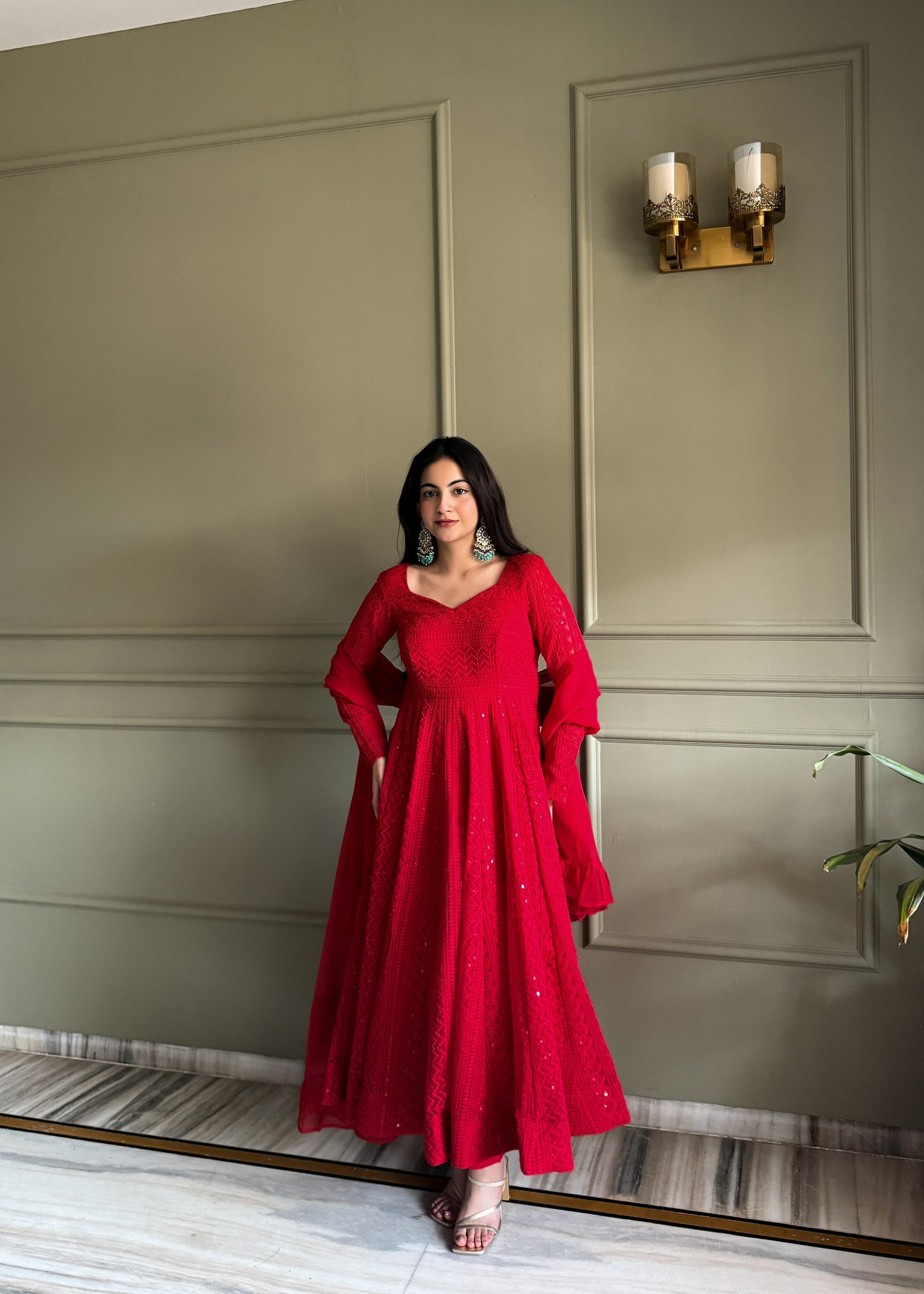 Delightful Red Color Sequence Embroidered Anarkali Suit with Dupatta