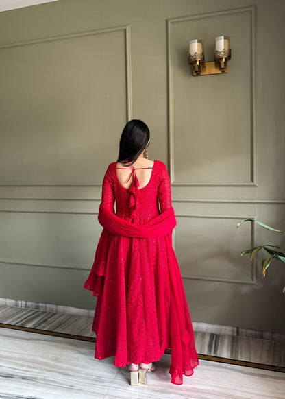 Delightful Red Color Sequence Embroidered Anarkali Suit with Dupatta