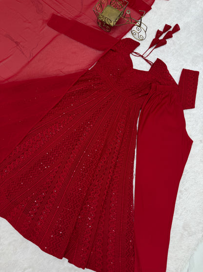 Delightful Red Color Sequence Embroidered Anarkali Suit with Dupatta