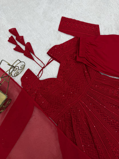 Delightful Red Color Sequence Embroidered Anarkali Suit with Dupatta