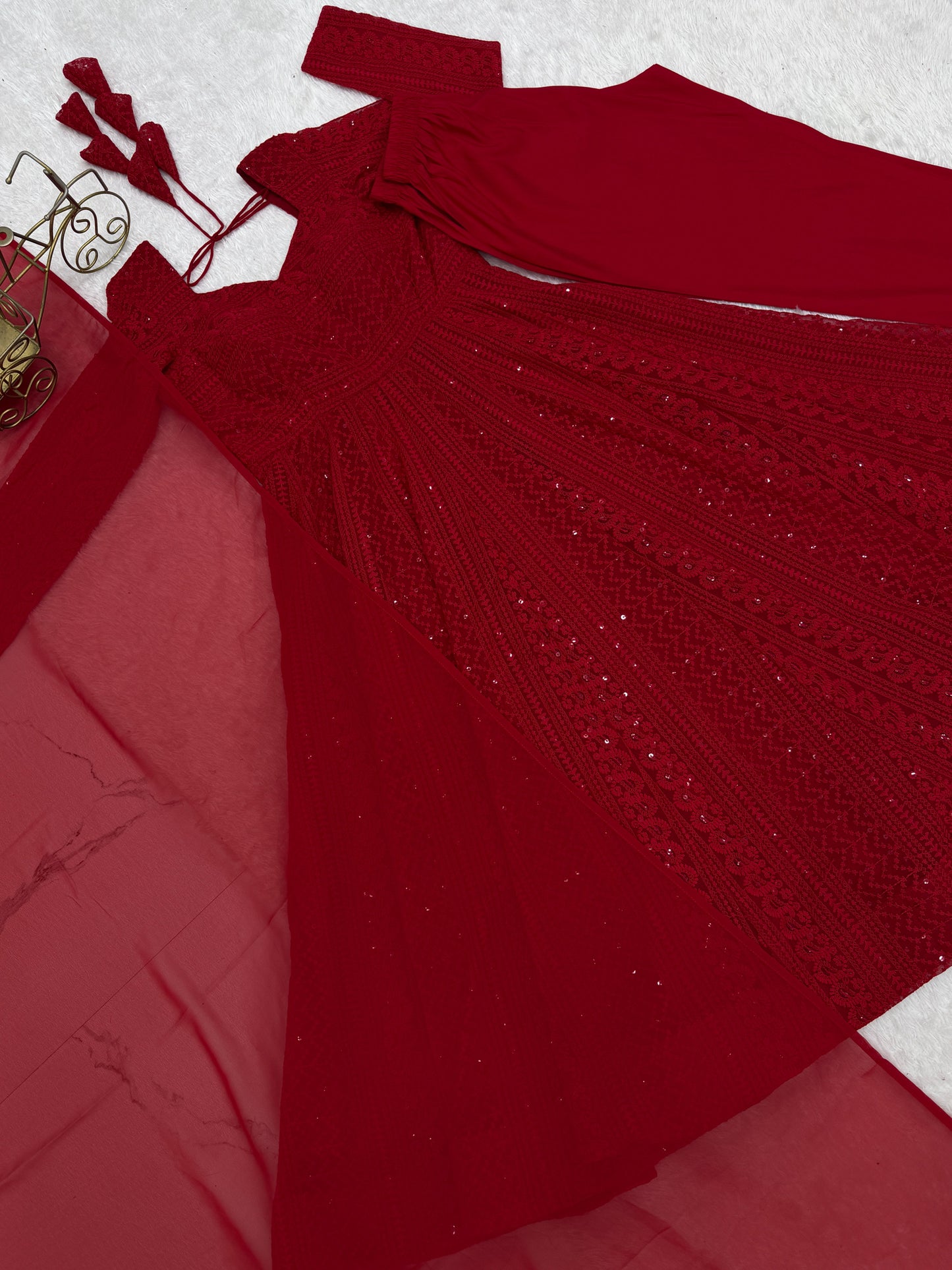 Delightful Red Color Sequence Embroidered Anarkali Suit with Dupatta