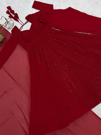 Delightful Red Color Sequence Embroidered Anarkali Suit with Dupatta