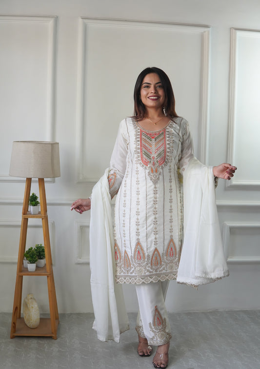 Adorable Sequence Work White Color Salwar Suit