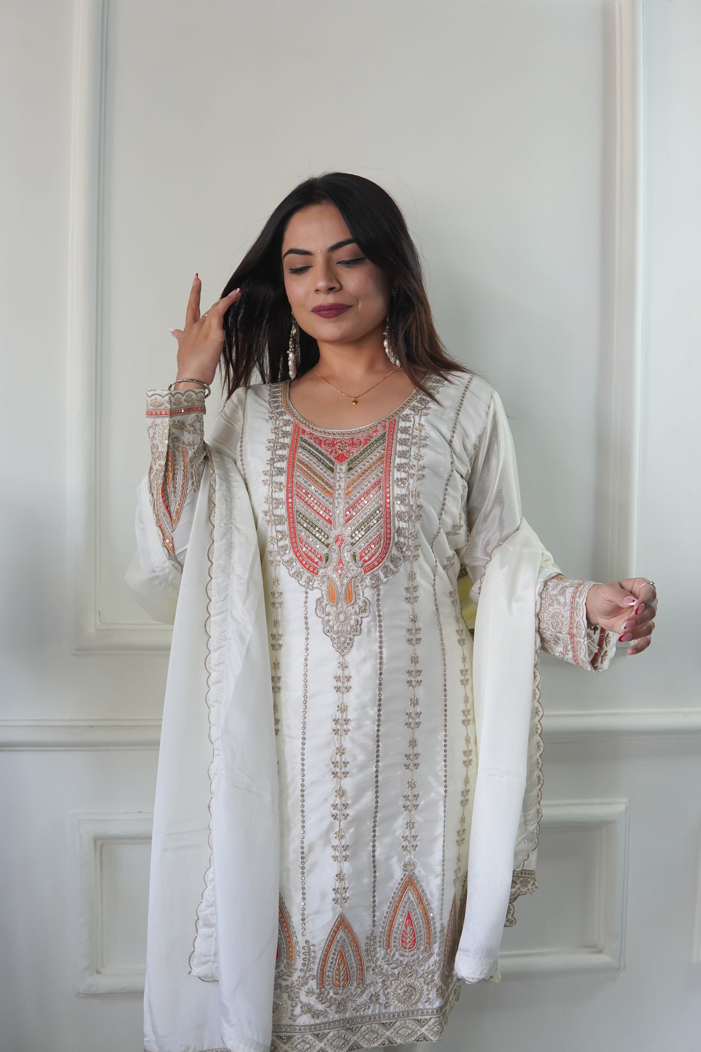 Adorable Sequence Work White Color Salwar Suit