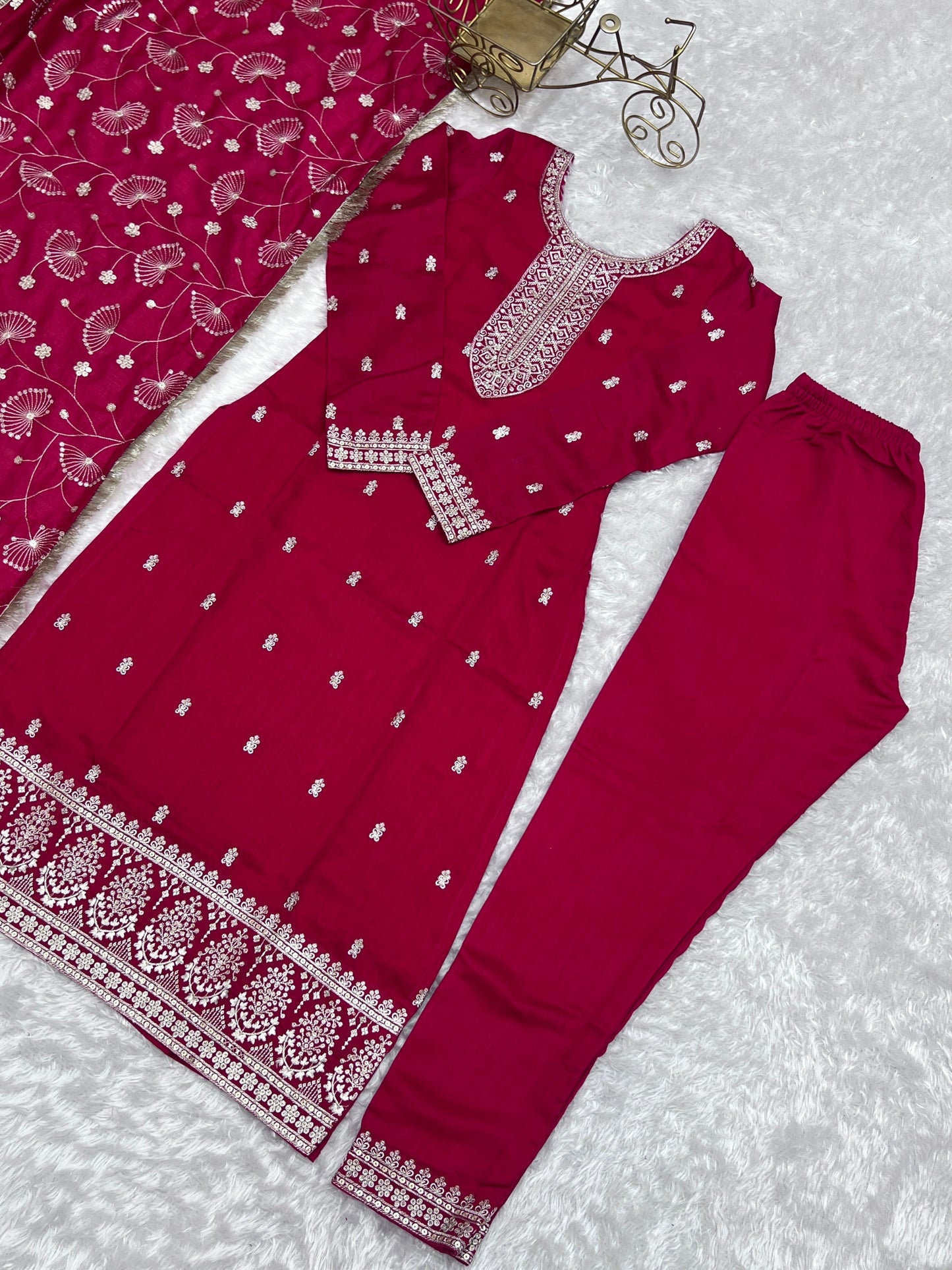 Attractive Pink Color Rangoli Silk Fabric Kurta With Dupatta Set