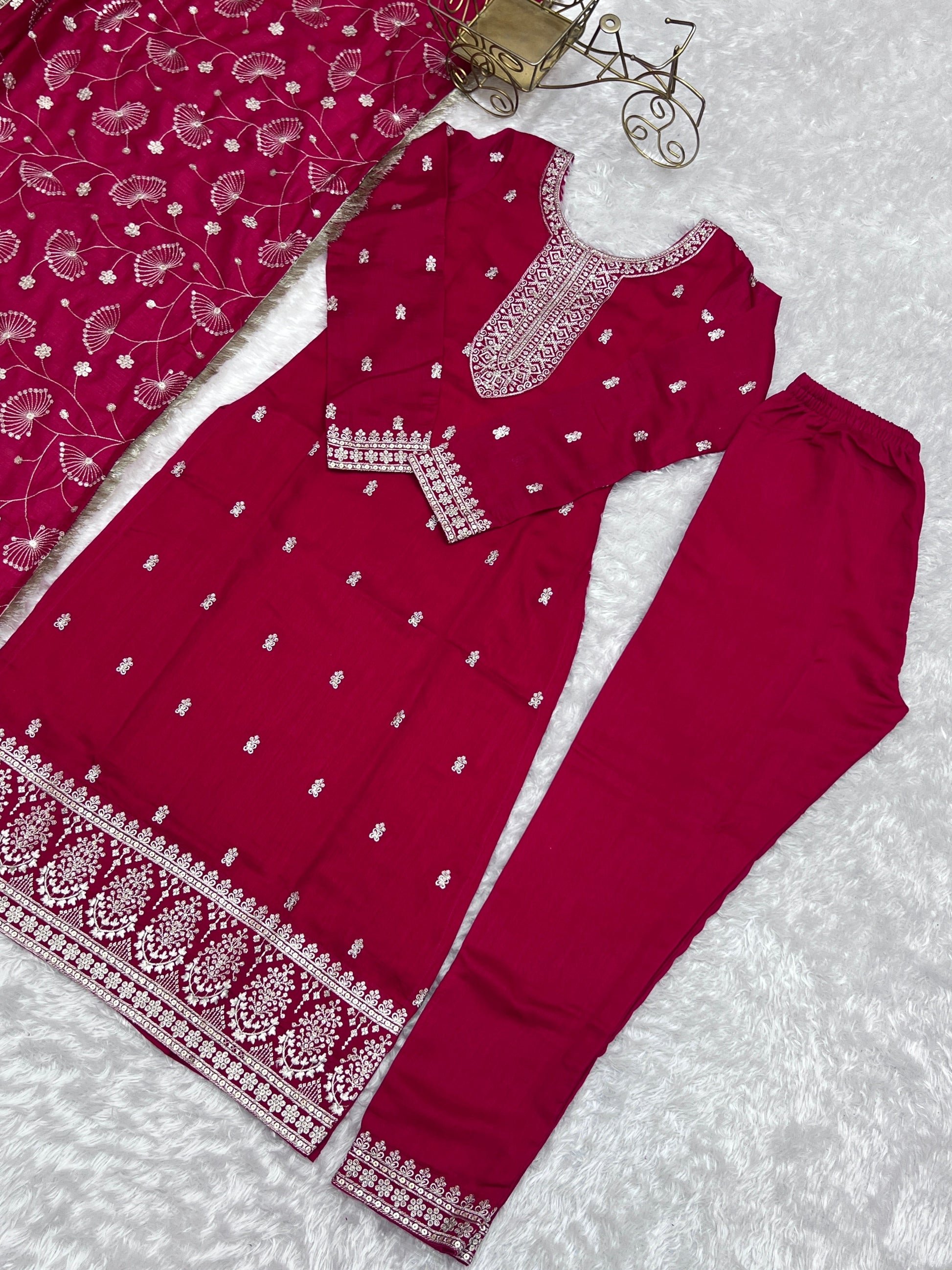 Attractive Pink Color Rangoli Silk Fabric Kurta With Dupatta Set