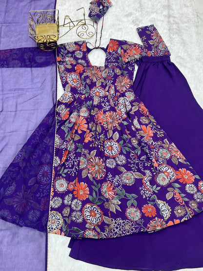 Beautiful Digital Print Purple Color Palazzo Suit