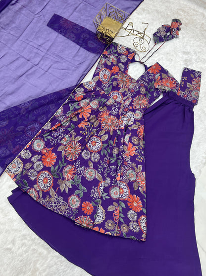 Beautiful Digital Print Purple Color Palazzo Suit