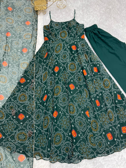 Pretty Green Color Bandhani Print Anarkali Suit