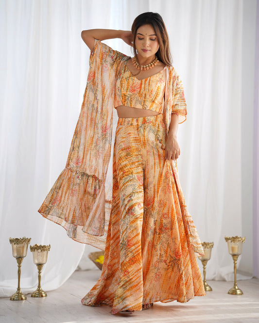 Charming Peach Fox Georgette Floral Print Palazzo Set