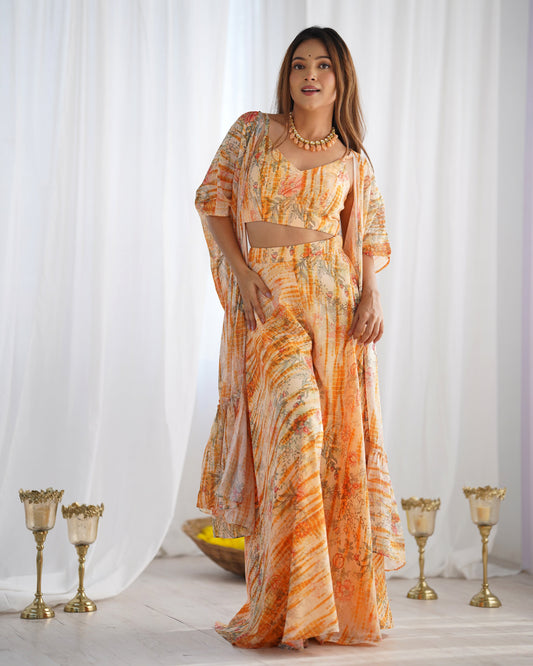 Charming Peach Fox Georgette Floral Print Palazzo Set