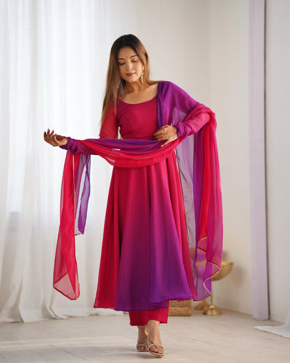Party Wear Dark Pink Color Heavy Pure Soft Faux Georgette Designer Anarkali Gown