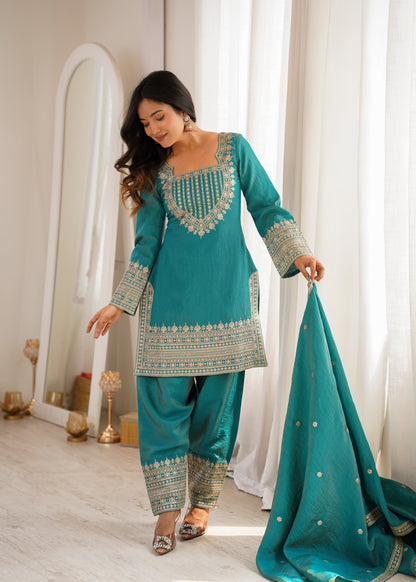 Designer Green Color Vichtra Silk Farshi Arti Chauhan Salwar Suit
