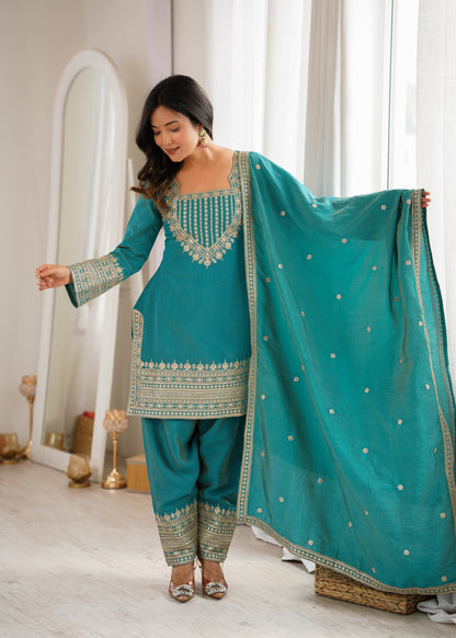 Designer Green Color Vichtra Silk Farshi Arti Chauhan Salwar Suit