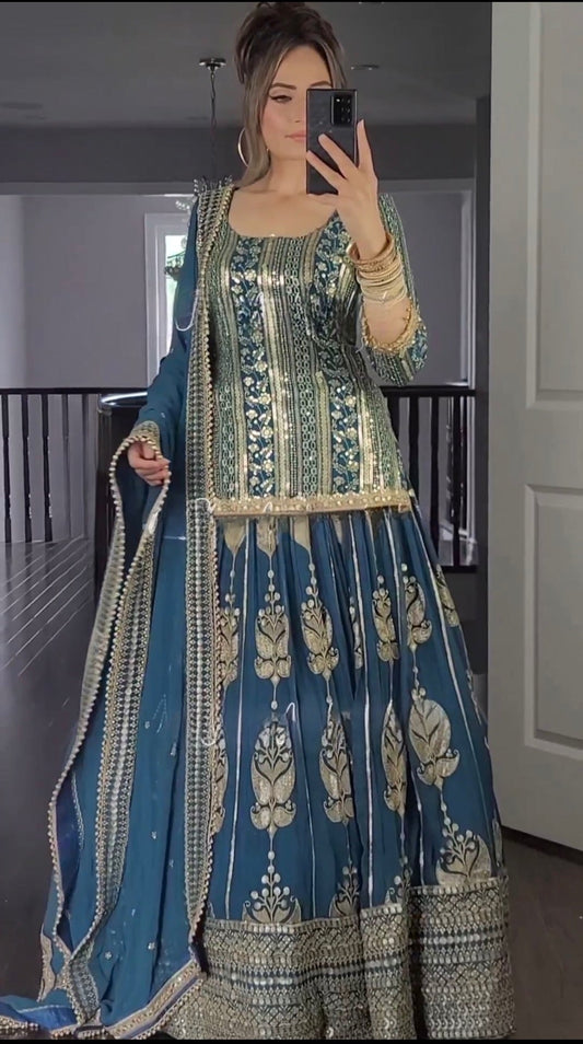 Captivating  Rama Color Georgette Sequence Embroidery Work Sharara Suit
