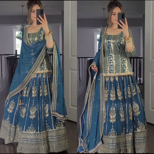Captivating  Rama Color Georgette Sequence Embroidery Work Sharara Suit