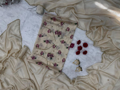 Luxuriant Beige Color Rangoli Silk Katdana Handwork Saree With Blouse