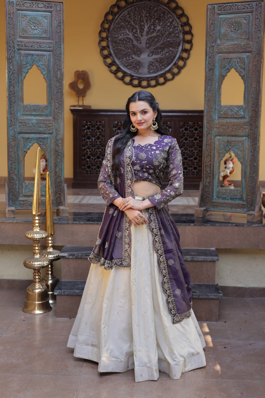 Luxuriant Purple Color Zari Sequence Embroidered Work Lehenga Choli