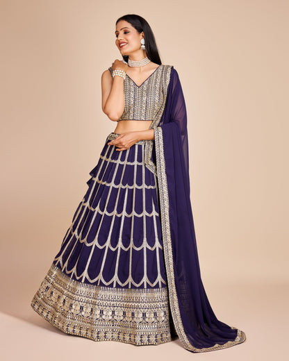 Navy Blue Embroidered Georgette Lehenga