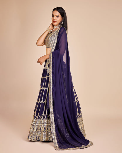 Navy Blue Embroidered Georgette Lehenga