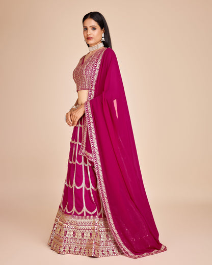 Rani Pink Sequin Thread Embroidered Faux Georgette Lehenga