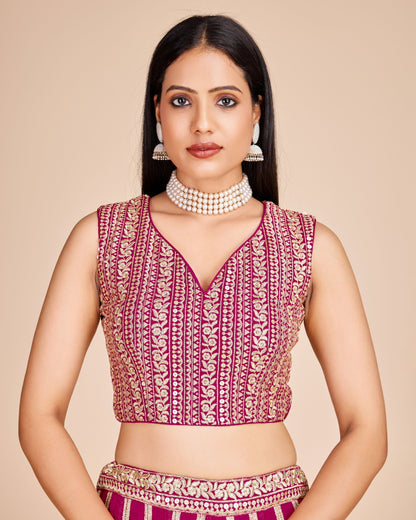 Rani Pink Sequin Thread Embroidered Faux Georgette Lehenga