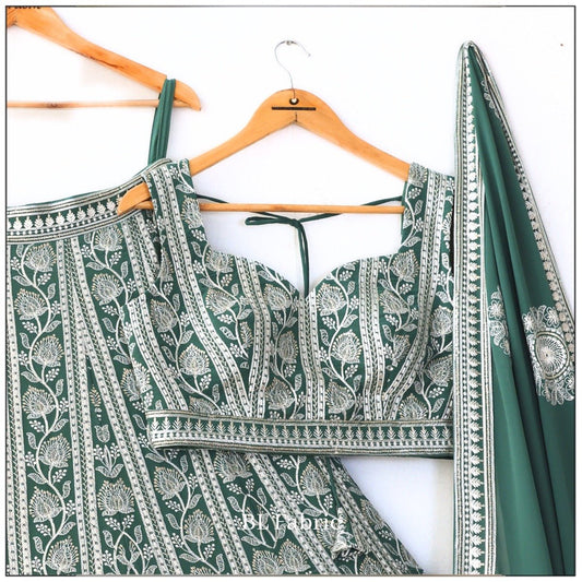 Light green Color Sequence Thread Work Designer Wedding lehengha