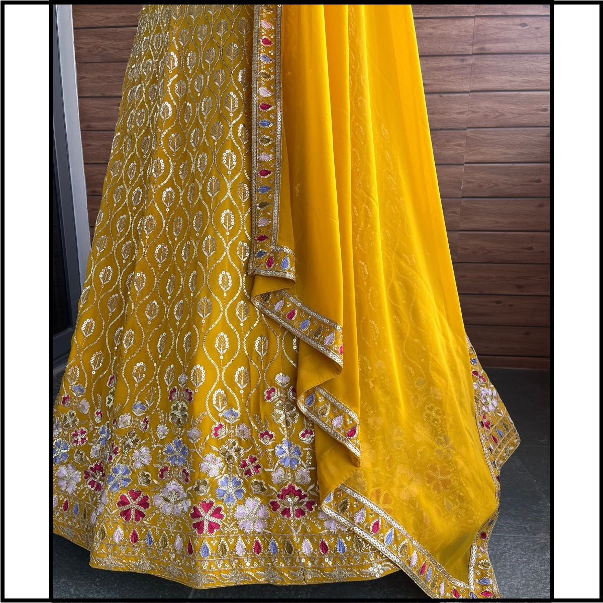 Mustard Sequins Embroidered Georgette Lehenga Choli