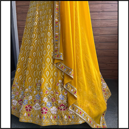 Mustard Sequins Embroidered Georgette Lehenga Choli