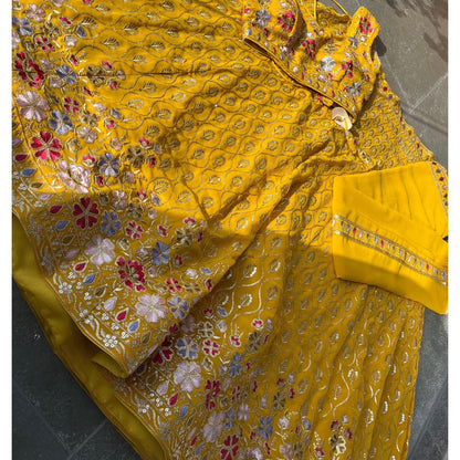 Mustard Sequins Embroidered Georgette Lehenga Choli