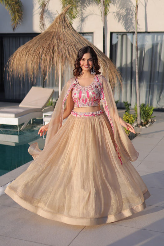 Occasion Wear Beige Color Beads Embroidered Lehenga Choli
