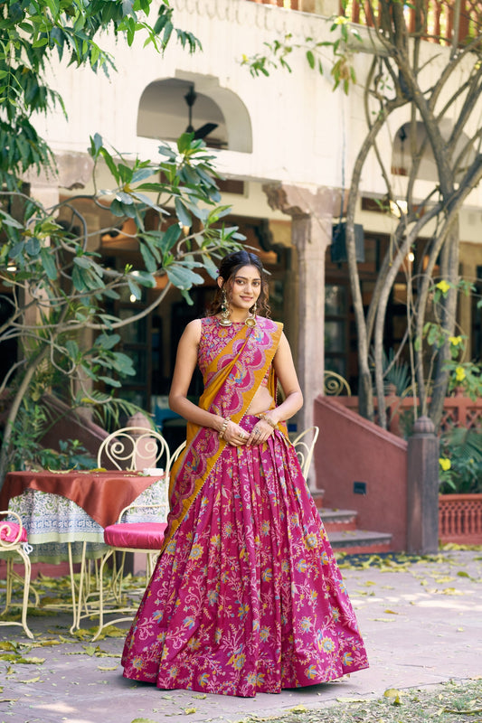 Occasion Wear Pink Color Tasar Silk South Style Lehenga Choli